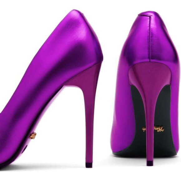 4 Inch Purple Womens Pumps High Heels Stiletto Pointed Closed Toe Bridal Shoes - Picture 5 of 9